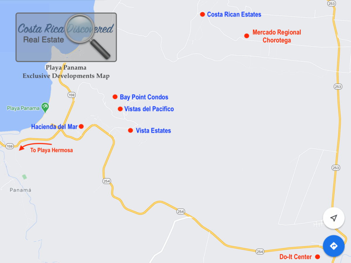 Map of real estate developments in playa panama costa rica
